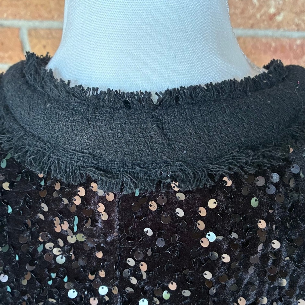 Nanette Lepore Sequin Jacket Womens Small Black New Pearl Button Frayed Trim - Picture 6 of 14